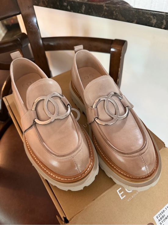 eoc Shoes - Women’s Blush Leather Chain-Accent Platform Loafers - NVW